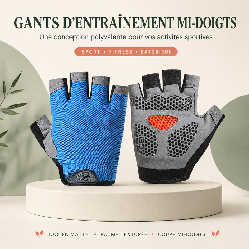 Gants d'entraînement mi-doigts sport et extérieur