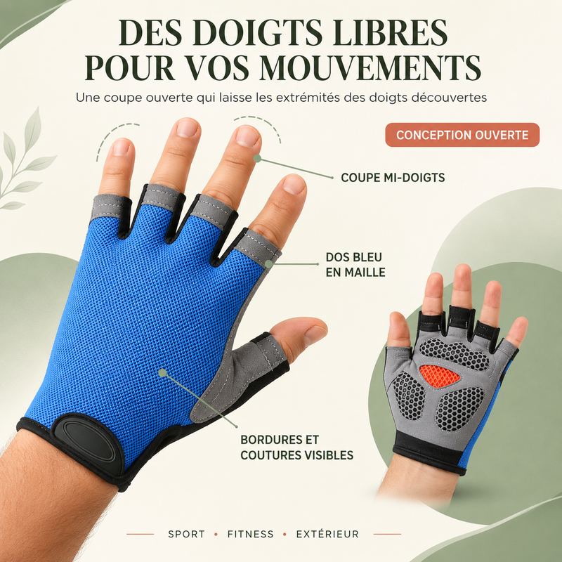 Gants d'entraînement mi-doigts sport et extérieur